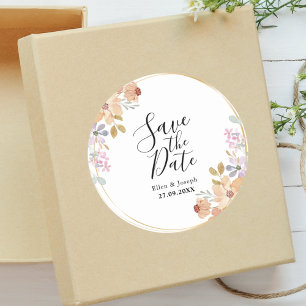 Sticker Rond Élégant faire-part de mariage aquarelle verdure à 