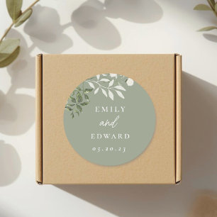 Sticker Rond Élégant Faire-Part de Mariage avec Végétation de S