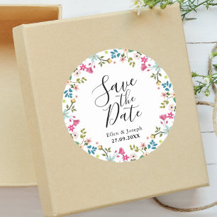 Sticker Rond Élégant Faire-Part de Mariage Fleurs Sauvages Colo