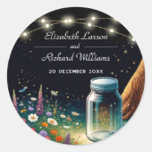 Sticker Rond Élégant Faire-part de mariage rustique de luciole (Devant)