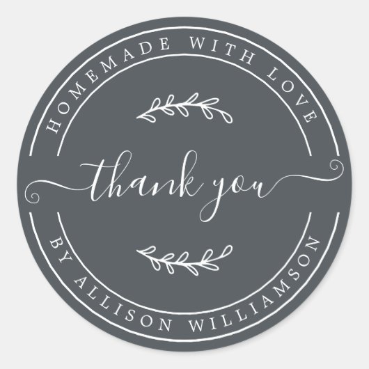 Sticker Rond Elégant Fait Maison Avec Amour Hors Merci Noir (Devant)