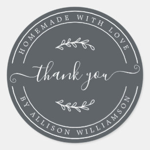 Sticker Rond Elégant Fait Maison Avec Amour Hors Merci Noir