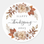 Sticker Rond Elegant Fall Wreath Happy Thanksgiving  (Devant)