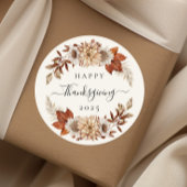 Sticker Rond Elegant Fall Wreath Happy Thanksgiving 