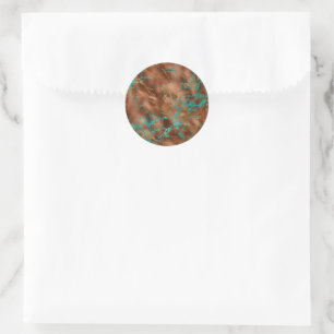 Sticker Rond Elégant Faux Cuivre et Turquoise Motif Mariage
