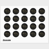 Sticker Rond Élégant Faux Foil Black Gold Calligraphy Mariage (Feuille)