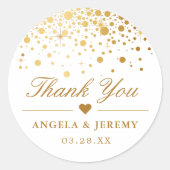 Sticker Rond Elégant Faux Gold Foil Confetti Mariage Merci (Devant)