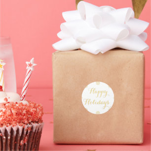 Sticker Rond Elégant Faux Gold Joyeux Fêtes de neige blanc