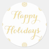 Sticker Rond Elégant Faux Gold Joyeux Fêtes de neige blanc (Devant)