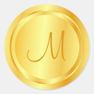 Sticker Rond Elégant Faux Gold Monogramme Modèle Moderne