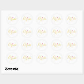 Sticker Rond Élégant Faux Gold Script Heart Bride Mariage Blanc (Feuille)