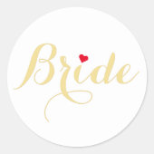 Sticker Rond Élégant Faux Gold Script Heart Bride Mariage Blanc (Devant)