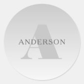 Sticker Rond Élégant Faux Gris Argent Gradient Monogramme (Devant)