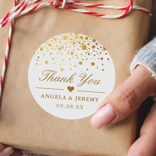 Sticker Rond Élégant Faux Papier D'aluminium Doré Confettis Mar