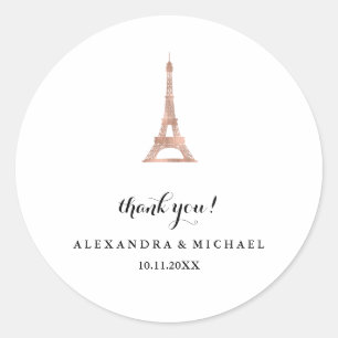Sticker Rond Elégant Faux Rose Gold Tour Eiffel Merci