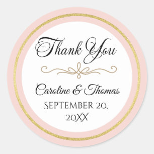 Sticker Rond Élégant Faveurs de Mariage Romantique en Or et Per