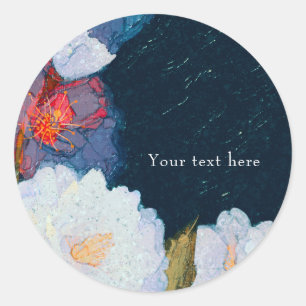 Sticker Rond Élégant Favor Floral Moderne Chic Bleu & Blanc