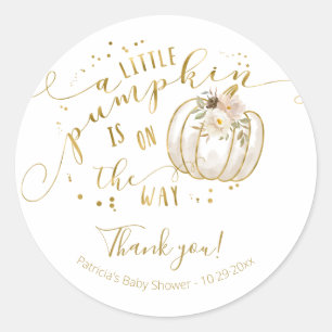 Sticker Rond Élégant Favori de Baby Shower Citrouille Taupe Aut