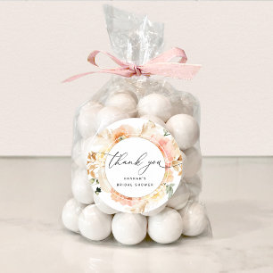 Sticker Rond Élégant Favori Floral Pêche, Crème et Rose