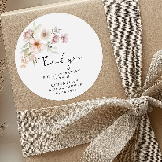 Sticker Rond Élégant Fête de Mariage Florale Rose Pâle
