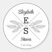 Sticker Rond Élégant feuillage avec nom et date de script (Devant)