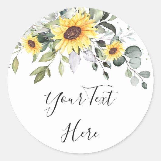 Sticker Rond Élégant feuillage d'aquarelle des tournesols Eucal (Devant)