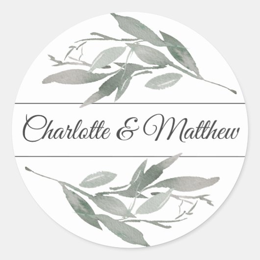 Sticker Rond Élégant Feuille Botanique Mariage Sage (Devant)