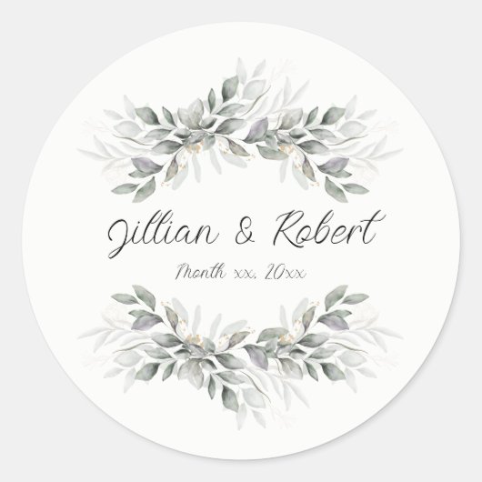 Sticker Rond Elégant Feuille d'aquarelle Mariage (Devant)