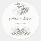 Sticker Rond Elégant Feuille d'aquarelle Mariage (Devant)