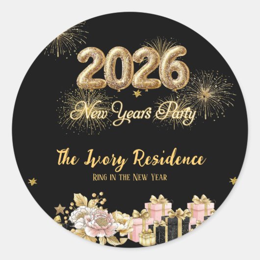 Sticker Rond Elegant Fireworks New Year (Devant)