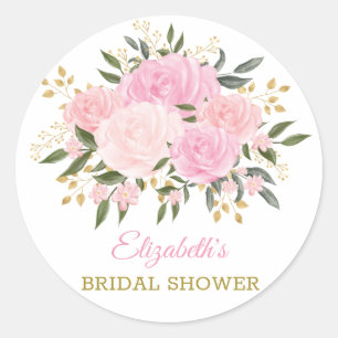 Sticker Rond Élégant Fleur de Remerciement Fleurie en Rose et O