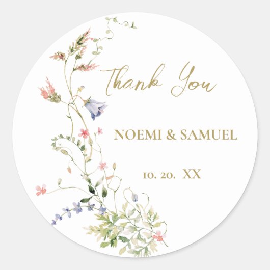 Sticker Rond Elégant Fleur sauvage Aquarelle Delicate Mariage (Devant)