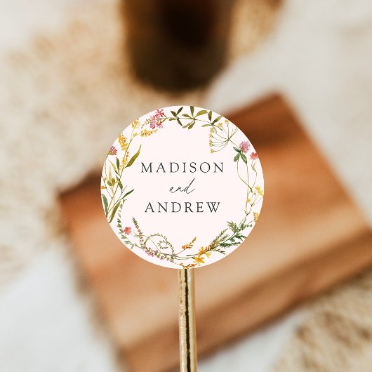 Sticker Rond Élégant Fleur sauvage d'été Mariage de la couronne