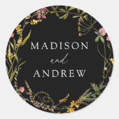 Sticker Rond Élégant Fleur sauvage d'été Wreath Mariage noir (Devant)