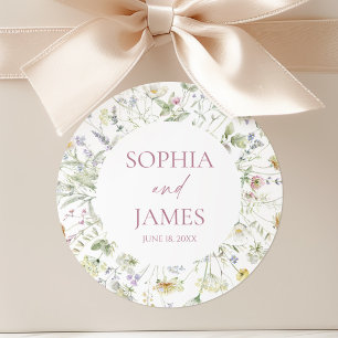 Sticker Rond Élégant Fleur Sauvage Floral Fleurs Mariage