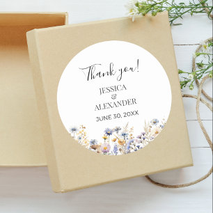 Sticker Rond Elégant Fleur sauvage Mariage bleu Dusty Merci