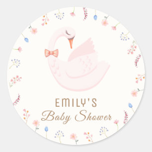 Sticker Rond Élégant Fleur sauvage Princesse Swan Girl Baby sho