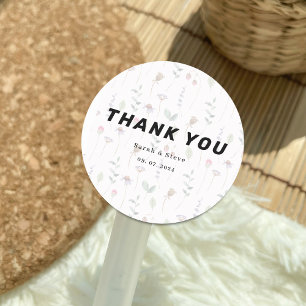 Sticker Rond Elegant fleur sauvage rose mariage merci mariage