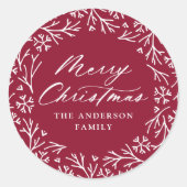 Sticker Rond Élégant flocon de neige couronne Cranberry Joyeux  (Devant)