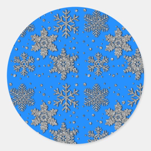Sticker Rond Élégant flocons d'argent bleu (Devant)