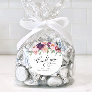 Sticker Rond Elégant floral 80e anniversaire Merci de fête