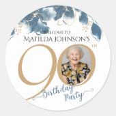 Sticker Rond Elégant Floral 90e fête d'anniversaire Favor (Devant)