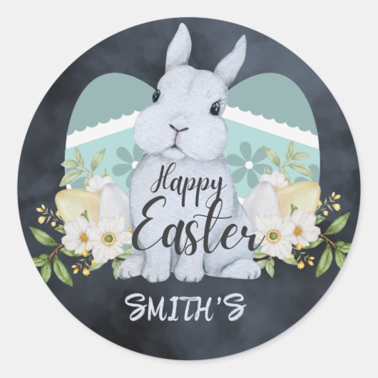 Sticker Rond Élégant floral aquarelle - Joyeuses Pâques (Devant)