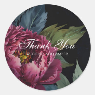 Sticker Rond Élégant floral aquarelle rose foncé Merci 