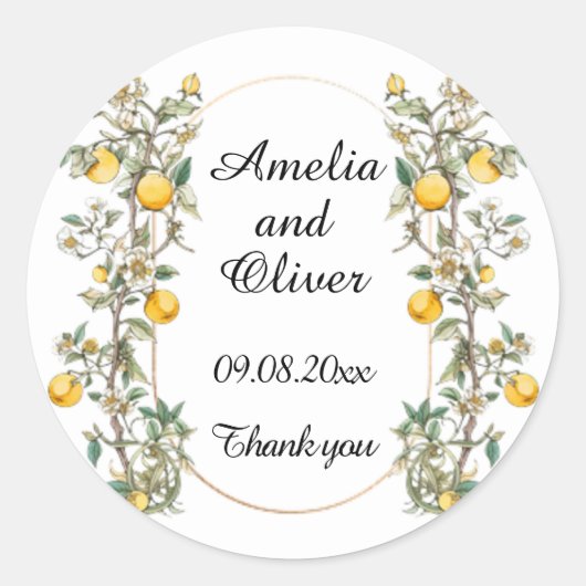 Sticker Rond Élégant floral avec Mariage citrons (Devant)