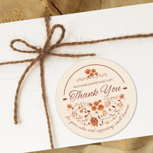 Sticker Rond Élégant Floral Bohème Brun Rustique d'Automne