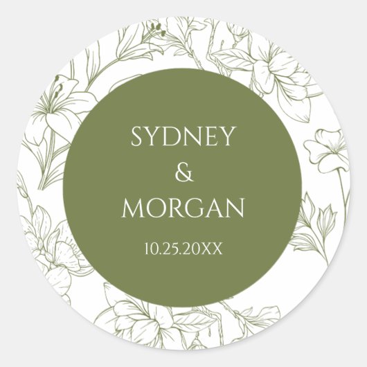 Sticker Rond Élégant floral botanique mariage vert sauge  (Devant)