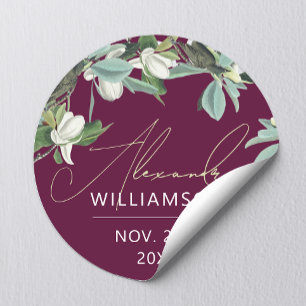 Sticker Rond Élégant Floral Bourguignon Blanc Et Vert De Style 
