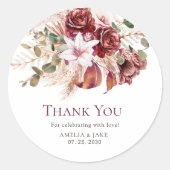 Sticker Rond Elegant Floral Burgundy Blush Wedding Envelope  (Devant)