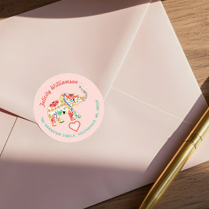 Sticker Rond Élégant Floral Décoratif Orné Elephant Adresse